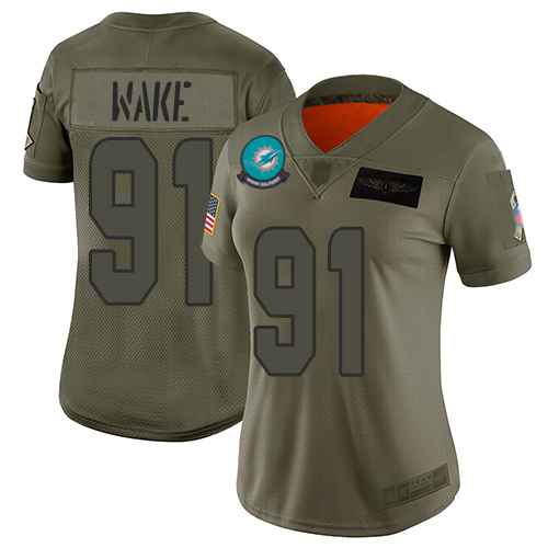 Nike Miami Dolphins #91 Cameron Wake Camo Women Stitched NFL Limited 2019 Salute to Service Jersey->women nfl jersey->Women Jersey